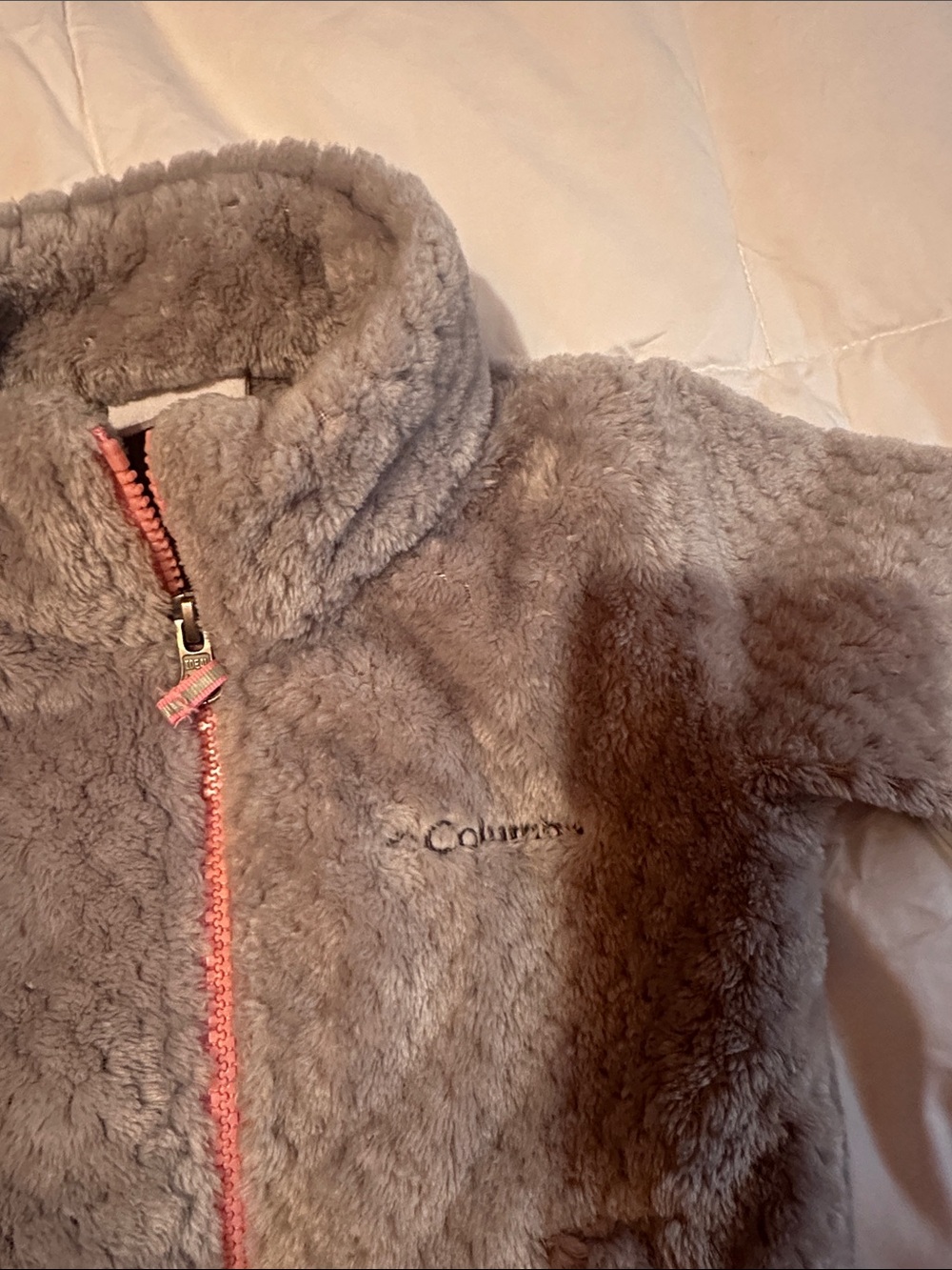 Columbia Kids Gray Plush Puffer Jacket with Pink Zipper - Picture 2 of 4